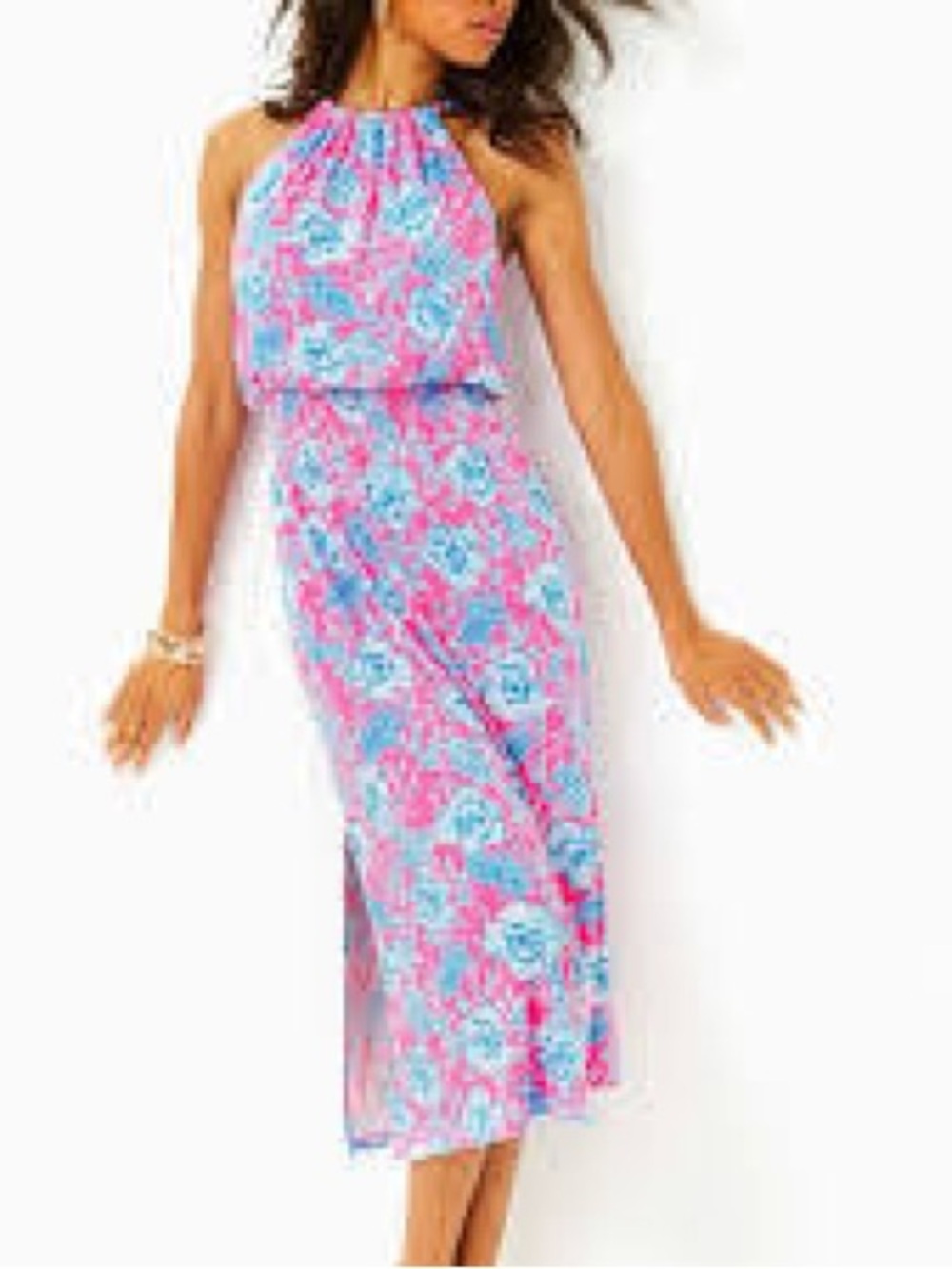 Lilly Pulitzer Gracelyn Halter Midi Dress Women XL Roxie Pink NWT Chain Floral